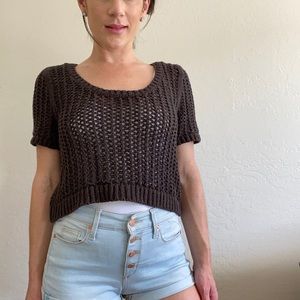 Free People Chocolate Knit Crop Sweater